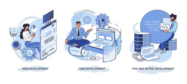 Web sitesi mimarisi metaforu kavramsallaştırır. Web geliştirme, PHP ve MySQL, CMS, arayüz tasarımı, yazılım testi. Oluşturma dijital yazılım mobil, masaüstü platformları. Dijital içerik yönetim sistemi