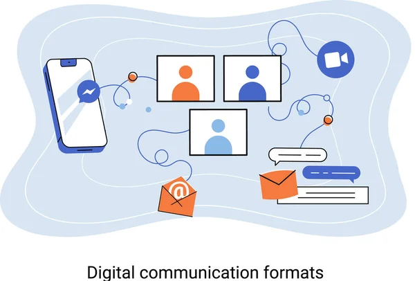 Formatos Comunicación Digital Metáfora Contenido Datos Línea Streaming Redes Sociales — Archivo Imágenes Vectoriales