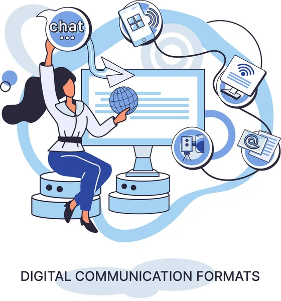 Digitala Kommunikationsformat Metafor Innehåll Online Data Och Sociala Medier Streaming — Stock vektor