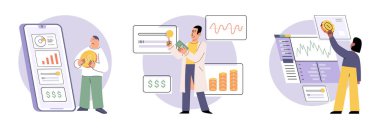 Set of people analyzing personal or corporate budget. Concept of finance accounting and calculation of financial income and expenses report. Financial consultant with document for tax computation