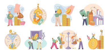 Planning successful money investment, savings and deposit big set. Calculating budget, analyzing finance report with business chart. Accounting concept. Financial advisor planning investment strategy