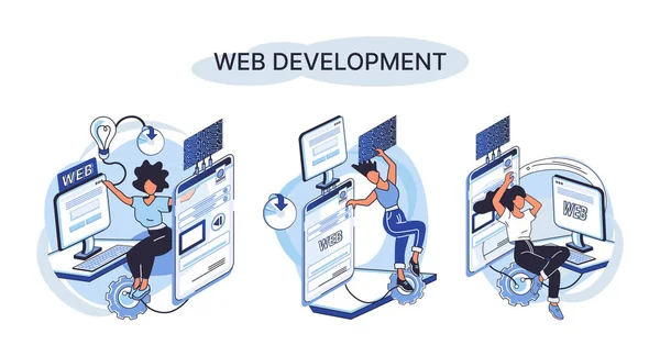Metáfora Desarrollo Web Codificación Programación Responsive Layout Sitio Internet Aplicación — Archivo Imágenes Vectoriales