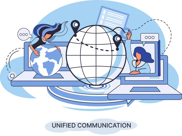 Comunicación Unificada Idea Creativa Redes Sociales Red Social Línea Aplicaciones — Vector de stock