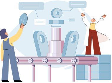 Akıllı imalat, otomasyon geliştirme metaforu. Yenilikçi akıllı endüstri ürün tasarımı, üretim süreci, otomatikleştirilmiş üretim hattı, dağıtım ve dağıtım robotları makine endüstrisi 4.0