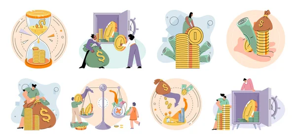Golden Coins Pile Magnet Money Financial Literacy Metaphor Passive Income — Stockvector