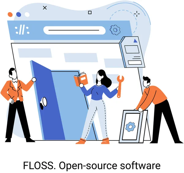 Oprogramowanie Floss Open Source Kod Utworzonego Programu Otwartego Przeglądania Modyfikacji — Wektor stockowy