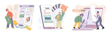 Hacker activity. Hacking computer. Phishing account, steal data, cyber attack. Stealing password. Cyber crime, theft personal information, cyber security spy access. Internet fraud scenes set metaphor