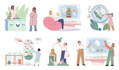 Bitkisel yağlar doğal ilaçlar. Alternatif ilaç, havan, tüp içinde cam bitkisi ve çiçek üreten bilim adamı ya da doktor. Doktor şifalı bitkileri kontrol ediyor. Bitkisel ilaçlar. Uyuşturucu araştırması