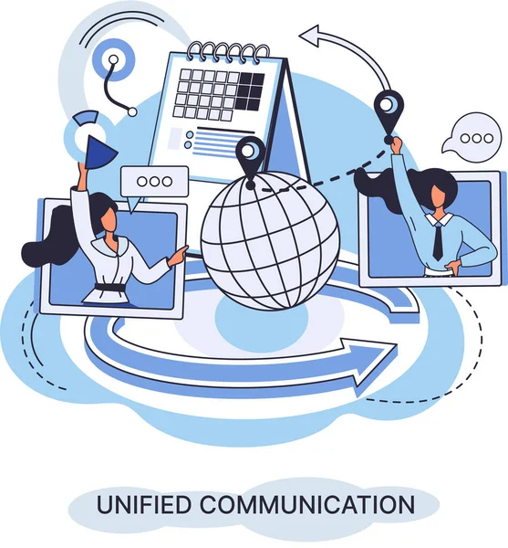 stock vector Unified communication. Social media creative idea. Online social network. Business interaction applications. Marketing time. Mobile phone and computer gadgets for cooperations and information exchange