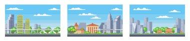 Piksel sanat manzarası. Şehir manzaralı, 8 bit şehir parkı yolu, arka planda binalar ve pikselli evler, pikselli şehir manzaralı. Pikselli sahne, pixelation oyun seviyesi, 8 bit şehir
