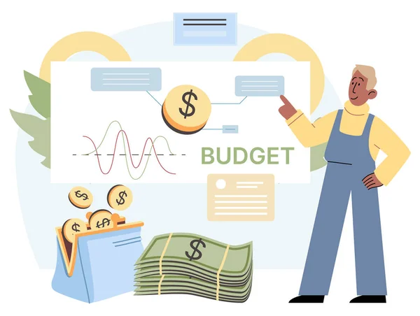 分析预算网络概念 负责分析图表报告中的财务数据并计划个人薪酬 审计和财务管理 资本增长 投资体系 企业发展 — 图库矢量图片