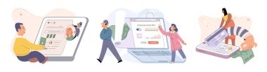 Hacker activity. Hacking computer. Phishing account, steal data, cyber attack. Stealing password. Cyber crime, theft personal information, cyber security spy access. Internet fraud scenes set metaphor