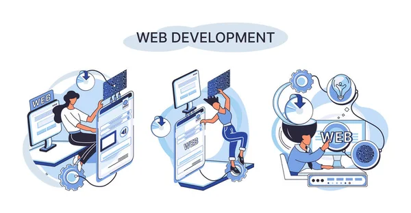 Web Development Metaphor Coding Programming Responsive Layout Internet Site App — Stock Vector