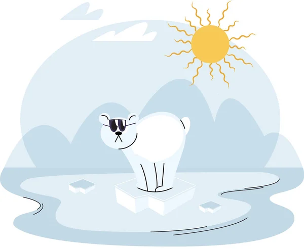 Πολική Αρκούδα Γυαλιά Ηλίου Στέκεται Στην Τήξη Παγετώνα Που Πάσχουν — Διανυσματικό Αρχείο