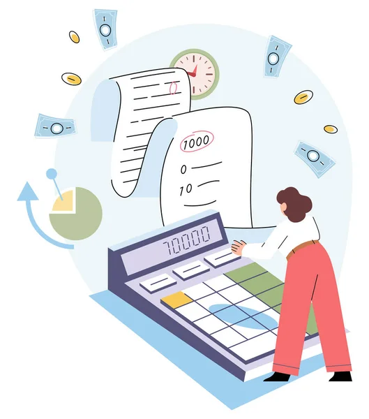 Financieel Adviseur Met Documenten Voor Belastingberekening Calculator Persoon Analyseert Budget — Stockvector
