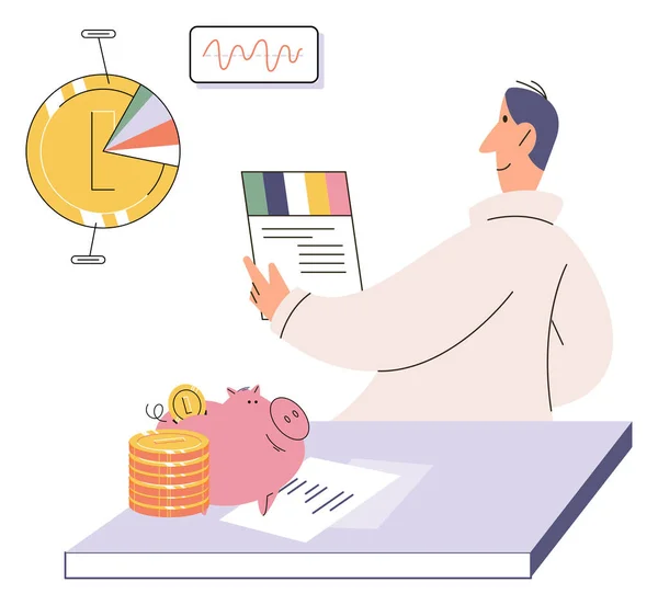 Budget Plan Concept Evaluates Income Expenses Analyzes Investments Savings Financial — Stock Vector