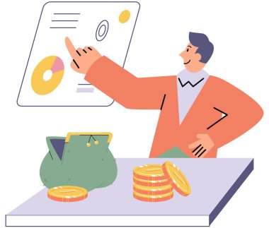 Budget plan concept. Evaluates income and expenses, analyzes investments and savings. Financial literacy and economics, accounting. Planning and distribution of money. Income and expenses report