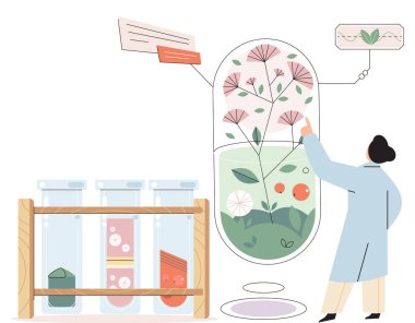 Bilim adamlarıyla birlikte doğal tıp konsepti test tüplerindeki bitkileri inceliyor. Hastaya bitkisel ilaç hazırlayan bir uzman. Doktor bitkilerin ve bitkilerin ayurvedik homeopatik ilaçlarını geliştirir.