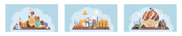 Climate Change Set Toxic Waste Human Industries Create Pollution Cities — Stock Vector