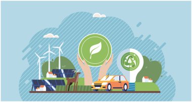 Doğa ve yenilenebilir enerji. Yeşil enerji ve doğal kaynak korunumu. Dünya 'ya göz kulak olunan Dünya Çevre Günü. Gezegeni kurtar, enerjini sakla. Biyolojik teknoloji. Alternatif ekolojik güç
