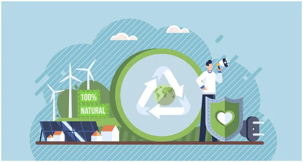 回收利用 环保工具 人们通过清洁能源和清洁来保护地球 零浪费 节约能源 节约用水 拯救地球 — 图库矢量图片