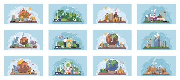World Environment Day Planet Earth Smoke Plastic Garbage Global Warming — Stock Vector
