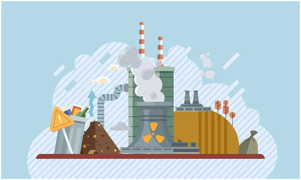 Hava Toprak Kirliliği Endüstriyel Üretimden Kaynaklanıyor Çalışan Fabrika Bacalardan Duman — Stok Vektör
