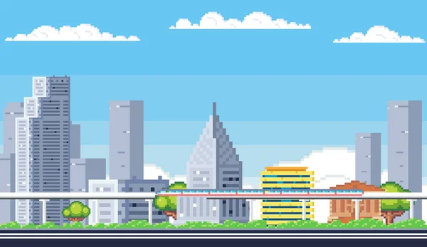 Stadsbyggnader Downtown Pixelated Stadsbild Landskaps Skyline Stadsdelen Förortens Stad Och — Stock vektor