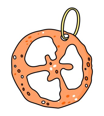 Beyaz arka planda izole edilmiş çubuk krakerden elde yapılmış aksesuar. Tatlı kurabiyelerden geri dönüşüm malzemesi, çevre dostu kavram. Yeni moda, tarz, doğal malzeme konseptinden şık bijou.