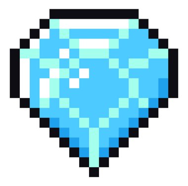 Vektör piksel elması. Piksel sanat tarzı 8-bit. Beyaz arkaplanda izole edilmiş pikselin tasviri. Gemstone bir bilgisayar oyununda kullanılacak nesne, web siteleri. Minimalist piksel grafik nesnesi parlak