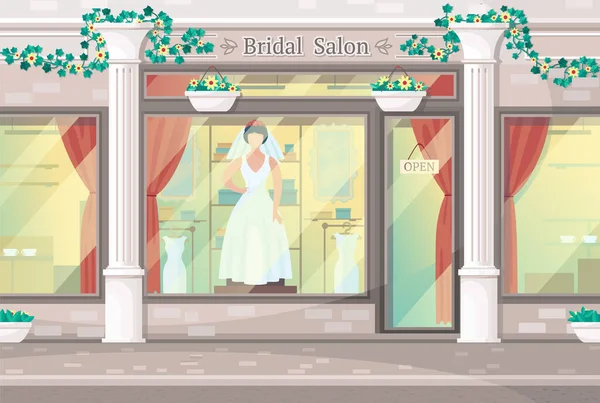 Concept Wedding Salon Facade White Columns Big Windows Bridal Boutuque — Stock Vector