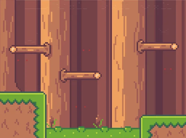 Pixel Kunst Spiel Hintergrund Mit Bäumen Und Gras Alten Dunklen — Stockvektor