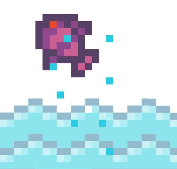 ベクトルピクセル魚文字 ピクセルアートスタイル8ビット 水面上のピクセル フィンガーリングのイラスト 漫画の小さな魚は コンピュータゲーム ウェブサイトで使用する ミニマリズムピクセルグラフィック動物のキャラクター — ストックベクタ