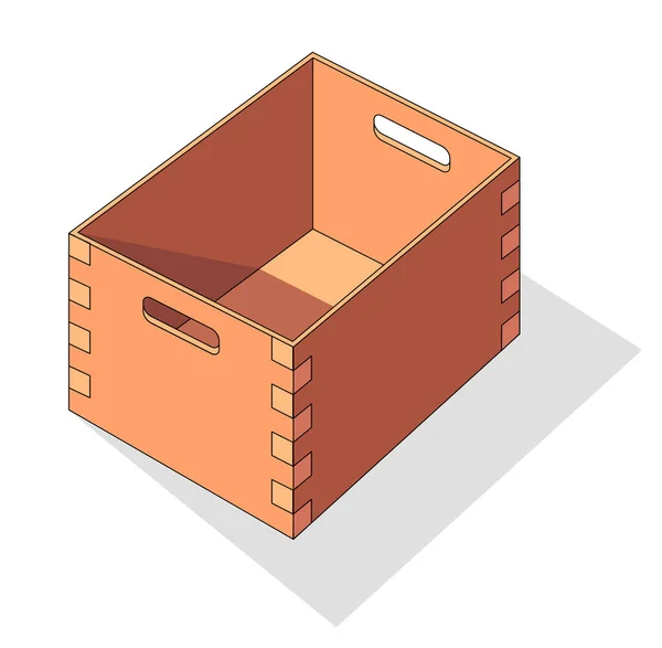 木盒等距矢量图标 托盘水果和蔬菜运输集装箱 抽屉和空木箱 货物分发包 打开运送木箱和包裹 — 图库矢量图片