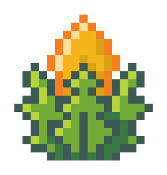 Grön Buske Med Gul Blomma Pixelsymbol För Mobilspel 8Bit Abstrakt — Stock vektor