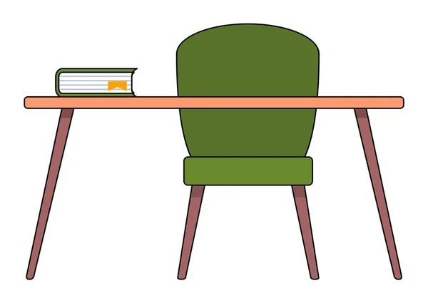 Arbeitsplatz Des Lehrers Schreibtisch Oder Tisch Mit Buch Darauf Isoliert — Stockvektor