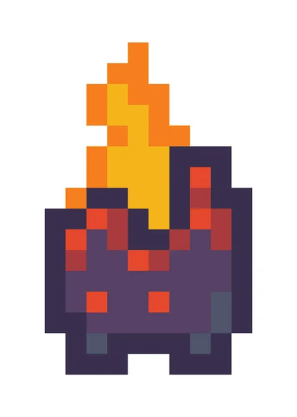 Векторный Пиксельный Камин Фортепианный Стиль Битный Иллюстрация Пиксельного Объекта Огнем — стоковый вектор