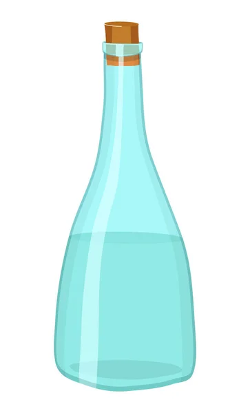 白色底座有软木塞的隔离玻璃瓶 瓶子内装液体的卡通式矢量图解 瓶装水或酒精饮料 免费塑料 可重复使用材料 零废物 — 图库矢量图片