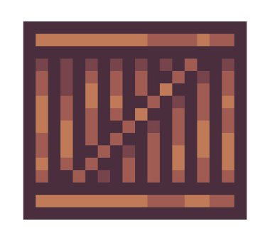 Piksel resim kutusu. Çizgi film sandığı simgesi, izole vektör grafik pikseli resim ikonu oyun varlıkları 8-bi sprite. Bilgisayar oyunu için tahta kapı çiti. Minimalist piksel taşıyıcı nesnesi
