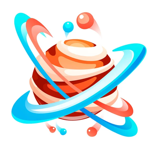 有轨道圈的行星的卡通图标 可爱的未知的行星元素 色彩斑斓的太空行星在白色背景上与世隔绝 银河或宇宙主题 电脑游戏 神秘星球的图标 — 图库矢量图片