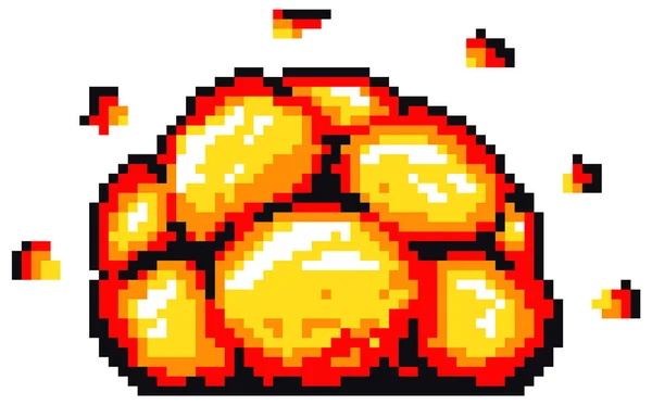 バン爆発ピクセルアートゲームスタイルのレトロなイラスト 火災や煙の大きなオレンジの雲 明るく放射状の破裂と隔離されたバン コンピュータゲームで使用する最小限の漫画オブジェクト — ストックベクタ