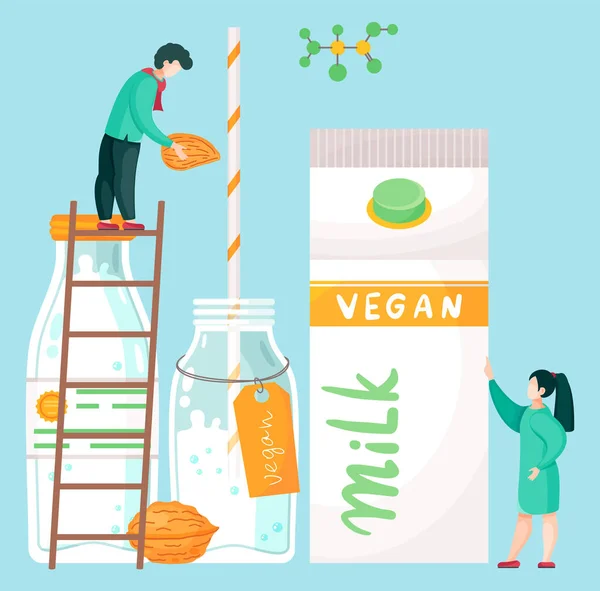 Veganistisch Amandelmelk Concept Flessen Verpakking Met Biologisch Natuurvrij Zuivelproduct Hele — Stockvector
