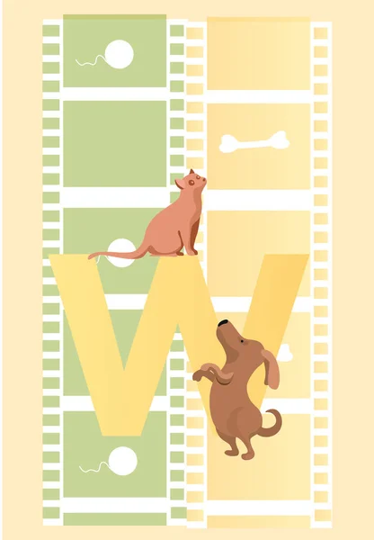 Roztomilá Kočka Pes Blízkosti Písmene Anglické Abecedy Vektorové Ilustrace Pastelových — Stockový vektor