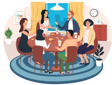 Bir grup insan masa oyunu oynuyor ve yemek yiyor. Genç karakterler iletişim kurar ve birlikte zaman geçirirler. Arkadaşlar evde yemek yiyip oynuyorlar. Erkek karakter oyundaki rolünü tahmin eder.