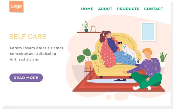 Diseño Del Sitio Web Internet Concepto Autocuidado Chica Enferma Bebe — Vector de stock
