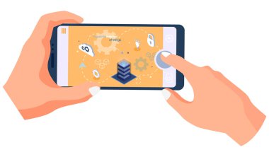 Büyük veri işleme kavramı, geleceğin enerji istasyonu, sunucu odası rafı, veri merkezi. İnsan eliyle tutulan akıllı telefon bulut hesaplama hizmetleri konseptini, endüstriyel internet şeylerini gösteriyor