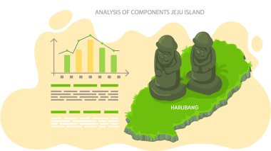 Jeju Adası bileşenleri analizi, showplace 'i ziyaret eden turistlerin istatistiklerini gösteren poster. Haruban Stone Park 'a Asya' ya seyahat edin. Güney Kore 'deki Yeşil Ada Turistik Eğlence