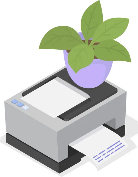 Impressora Com Papel Planta Casa Vaso Escritório Máquina Cópia Laser —  Vetores de Stock