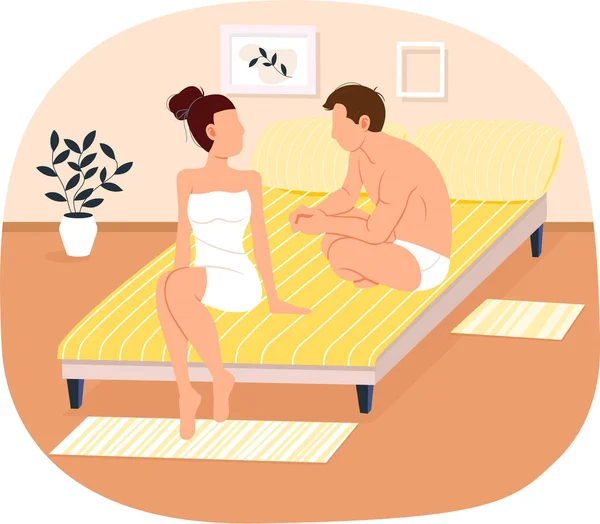 People Resting Modern Bedroom Vector Illustration Man Woman Wearing Nightwear — Stock Vector