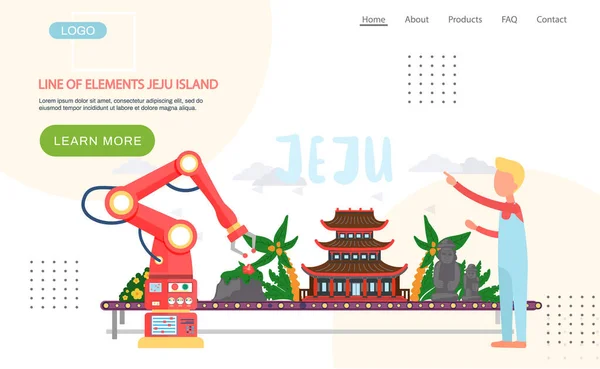Line Elements Jeju Island Landing Page Template Traditional House Exotic — Stock Vector